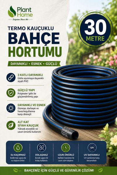 plant-home Thermo Rubberized Garden Hose 30 Meters Durable Water Irrigation and Washing Hose