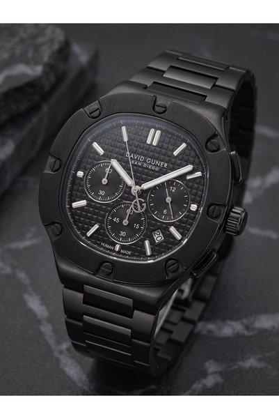 DAVID GUNER San Diego Erkek Kol Saati 43 mm Siyah Kadran Siyah Çelik Kordon