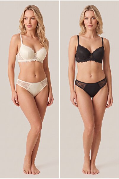 NurPeri İç Giyim Stylish and Comfortable Bra Set with Lace and Padded Support