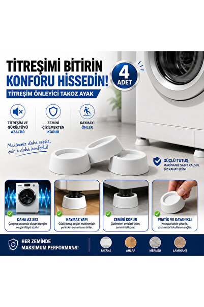 Genel Markalar Beyaz Eşya Titreşim Önleyici Ayak Takozu 4’lü - Çamaşır Makine...