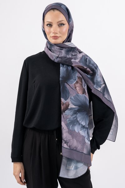 m moon scarf Flower Pattern Cotton Shawl, Imported Fabric, High Quality & New Season Shawl, Rosea Collection "Smoke Gray"