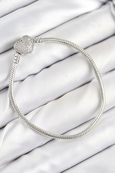 Inure Jewelry Brass Charm Zircon Stone Heart Model Silver Color Women's Bracelet