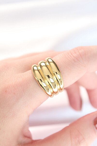 Inure Jewelry Gold Color Adjustable Striped Bombe Ring