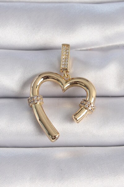 Inure Jewelry Brass Gold Color Zircon Stone Detailed Heart Figure Ajda Charm