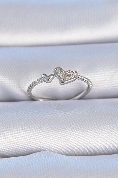 Inure Jewelry Brass Silver Color Zircon Stone Heart Model Women's Ring