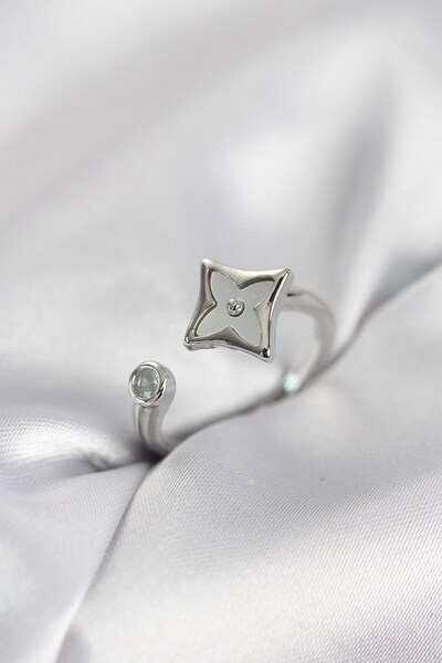 Inure Jewelry Silver Color Cornered Clover Model Zircon Stone Women's Ring