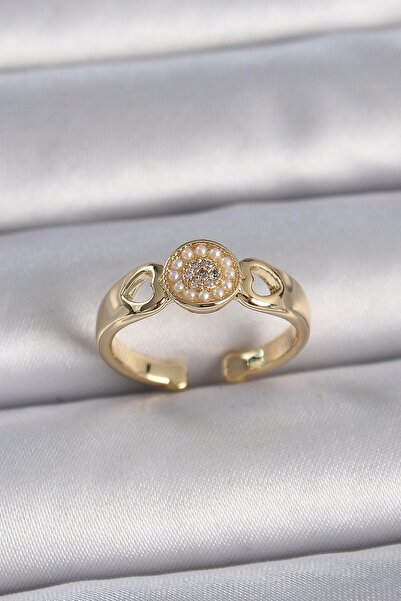 Inure Jewelry Brass Gold Color Zircon Stone Pearl Heart Engraved Detail Adjus...
