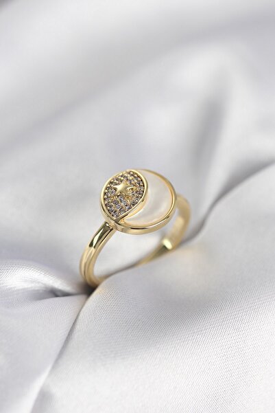 Inure Jewelry Moon Star Model Gold Color Zircon Stone Women's Ring