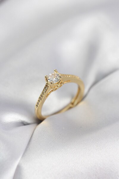 Inure Jewelry Single Stone Gold Color Zircon Stone Model Women's Ring