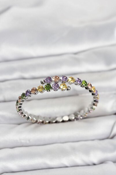 Inure Jewelry Brass Silver Color Mixed Color Zircon Stone Women's Bracelet