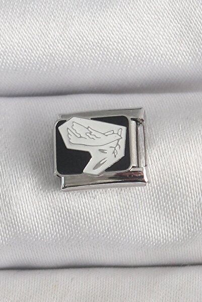 Inure Jewelry 316L Steel Silver Color Black White Bird Embroidered Nomination...