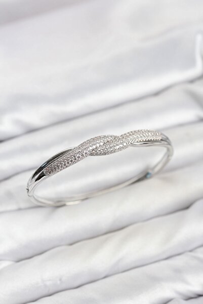 Inure Jewelry Silver Color Zircon Stone Spiral Model Women's Cuff Bracelet