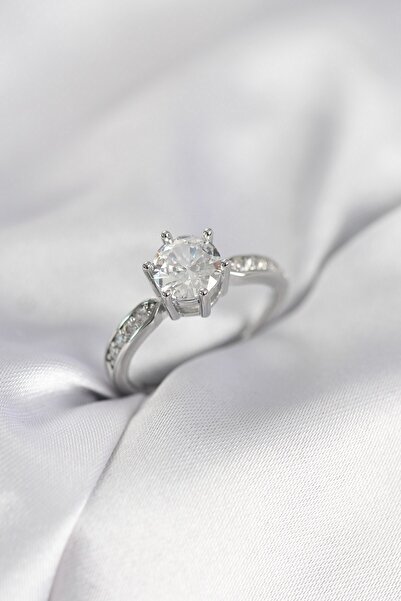 Inure Jewelry Zircon Stone Single Stone Model Silver Color Women's Ring