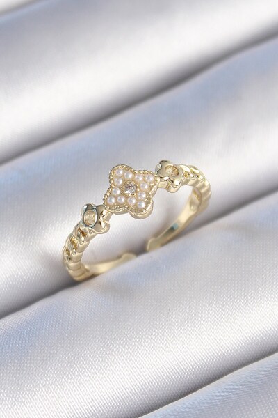 Inure Jewelry Brass Gold Color Pearl Clover Model Zircon Stone Detail Women's...