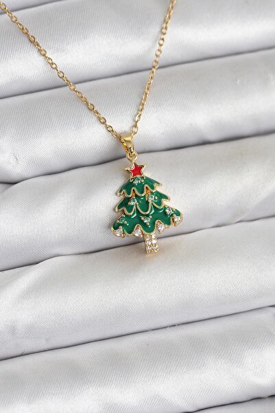 Inure Jewelry 316L Steel Chain Gold Color Pine Tree Model Christmas Themed Wo...