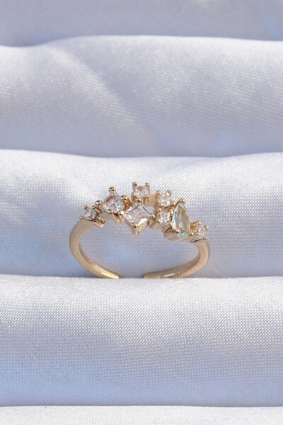 Inure Jewelry Brass Gold Color Zircon Jewelled Drop Detail Adjustable Ring
