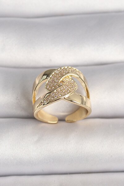 Inure Jewelry Brass Gold Color Adjustable Zircon Stone Women's Ring