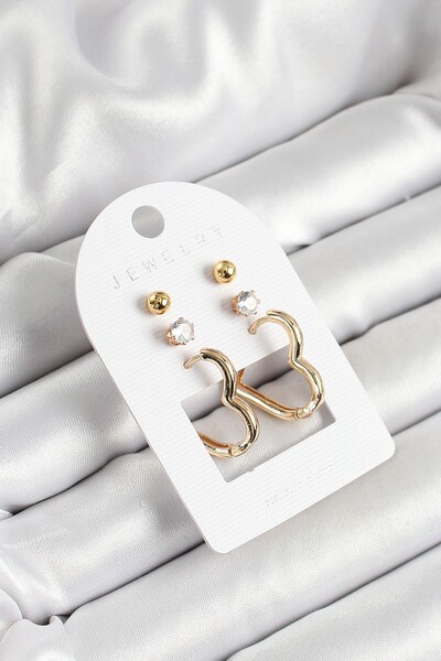 Inure Jewelry Gold Color 3-Piece Double Women's Earring Set with Brass Zircon...