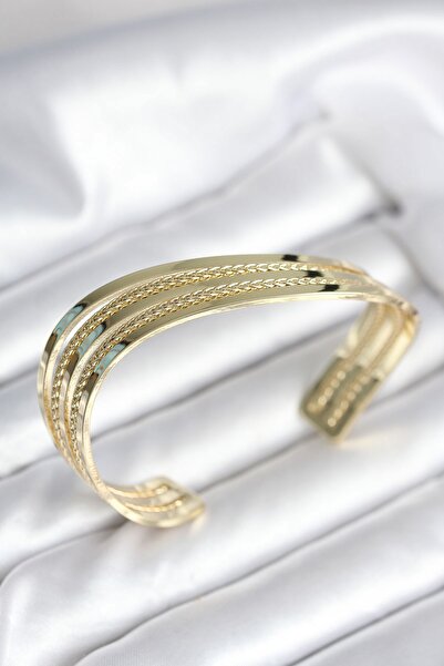 Inure Jewelry Oblique Stripe Model Gold Color Brass Women's Bracelet