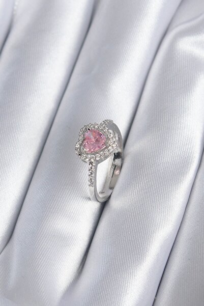 Inure Jewelry Brass Silver Color Pink Zircon Stone Heart Charm Model Women's ...