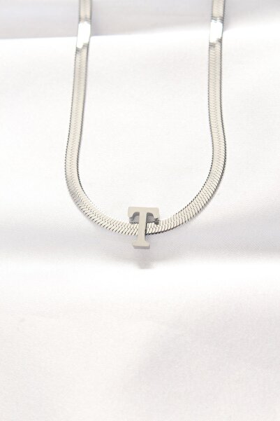 Inure Jewelry 316L الصلب حرف T قلادة فضية اللون مع سلسلة إيطالية