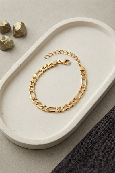 Inure Jewelry 316L Steel Gold Color Figaro Chain Model Men's Bracelet