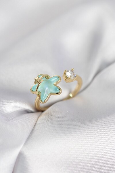 Inure Jewelry Gold Color Turquoise Star Model Women's Ring