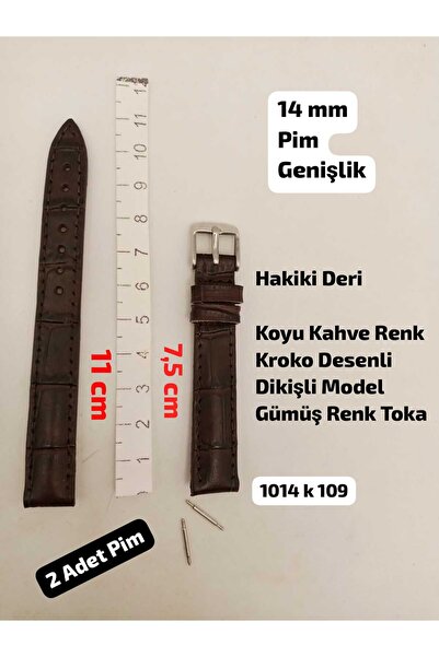 Brality 14 mm Uyumlu Kol Saati Kordonu , HAKİKİ DERİ , Koyu Kahve Renk KROKO ...