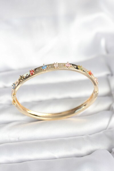 Inure Jewelry Brass Gold Color Zircon Stone Handcuff Bracelet