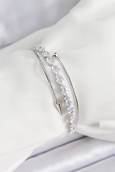 Inure Jewelry Brass Silver Color Barley Zircon Stone Women's Bracelet
