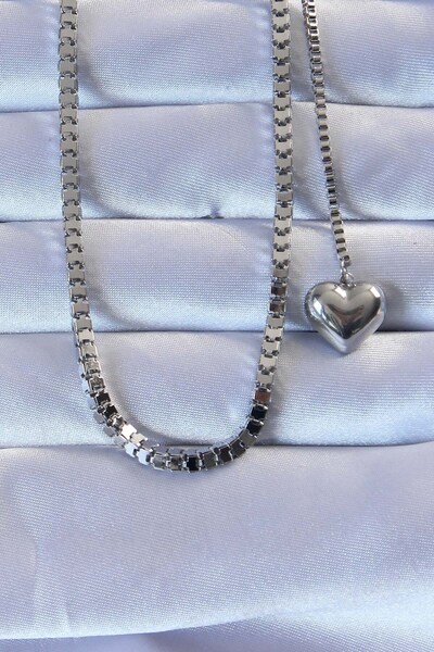 Inure Jewelry 316L Steel Silver Color Cube Chain Heart Necklace