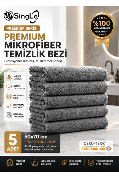 Single ( 5 ADET ) 50*70 Cm Mikrofiber Kalın Dokulu Oto Cam Araç Yıkama Kurulama Oto Temizlik Bezi