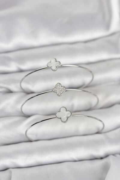 Inure Jewelry Silver Color Clover Model Zircon Stone 3-Piece Women's Bracelet...