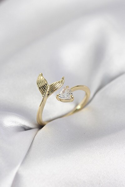 Inure Jewelry Fish Tail Model Gold Color Zircon Stone Women's Ring