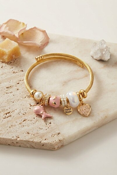 Inure Jewelry Trex and Heart Pink Charm Bracelet