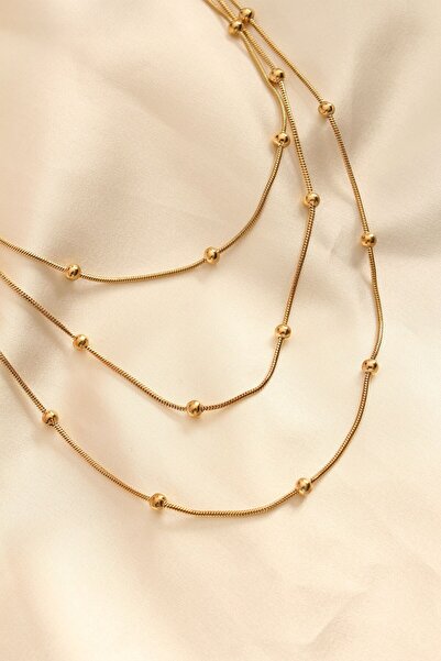 Inure Jewelry Steel Gold Colored Multiple Necklace with Heel Design