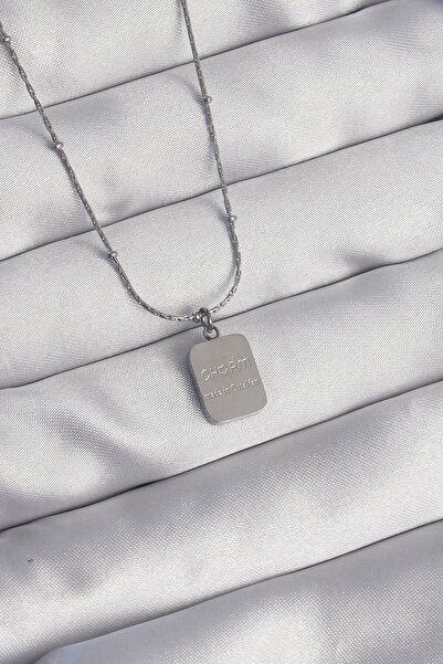 Inure Jewelry 316L Steel Silver Color Square Charm Model Necklace
