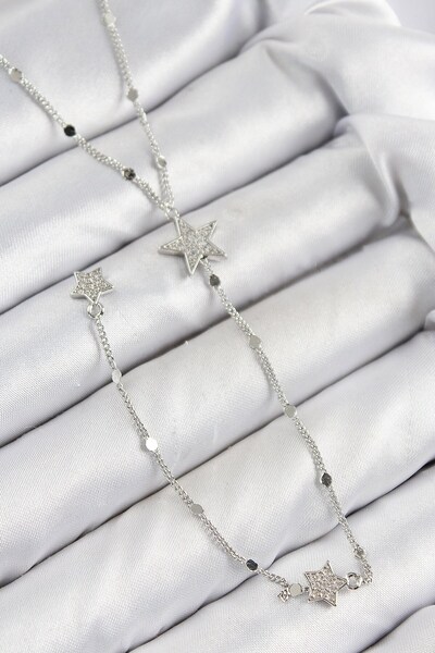 Inure Jewelry Brass Zircon Stone Star Model Silver Color Y Necklace