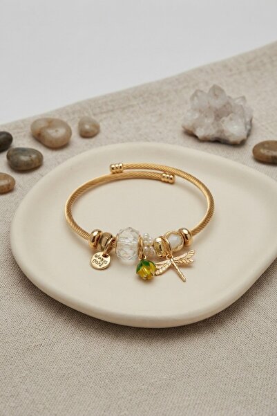 Inure Jewelry Dragonfly and White Charm Bracelet