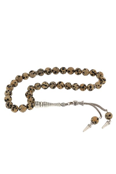 Inure Jewelry ​ سبحة حجر الجاسبر الدلماسي مع شرابة معدنية من الحجر الطبيعي