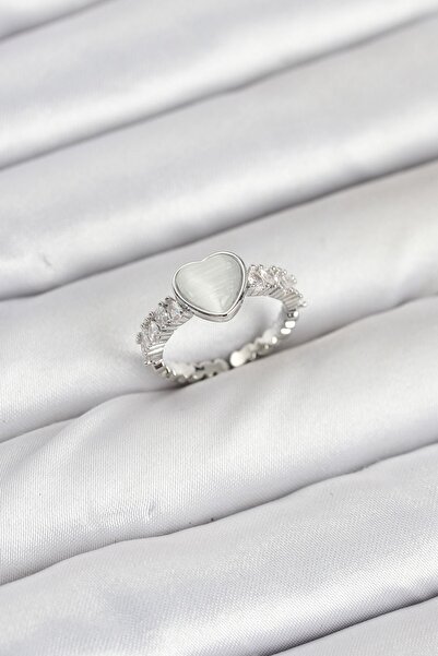 Inure Jewelry Brass Silver Color Zircon Stone Heart Women's Ring