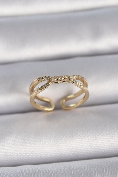Inure Jewelry Brass Gold Color Adjustable Zircon Stone Spiral Model Women's Ring