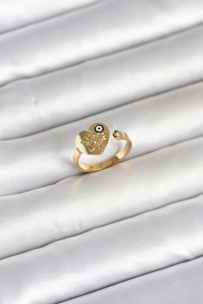 Inure Jewelry 316L Steel Gold Color Evil Eye Detailed Heart Model Women's Ring