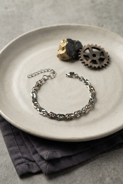 Inure Jewelry 316L Steel Silver Color Rope Chain Model Men's Bracelet