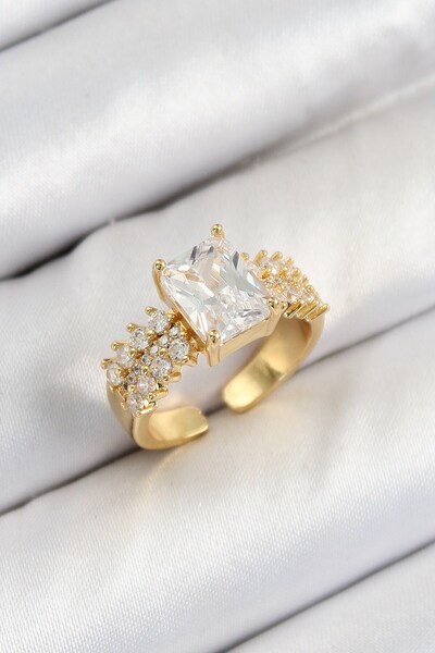 Inure Jewelry Brass Big Zircon Stone Model Gold Color Women's Ring