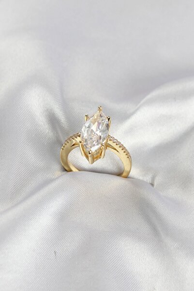 Inure Jewelry Gold Color Brass Marquise Cut Zircon Stone Women's Ring