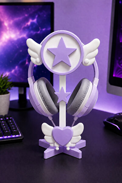 YS Print Kanatlı Kawaii Kulaklık Standı - Mor