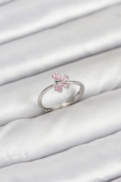 Inure Jewelry Brass Silver Color Pink Butterfly Women Ring
