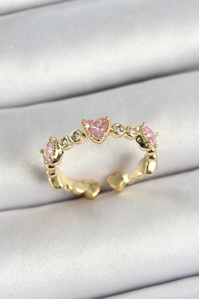 Inure Jewelry Brass Row Heart Figured Zircon Stone Gold Color Adjustable Wome...