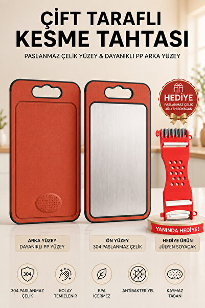 Prozee 304 Paslanmaz Çelik Ve PP Çift Taraflı Kesme Tahtası (37x25 cm)